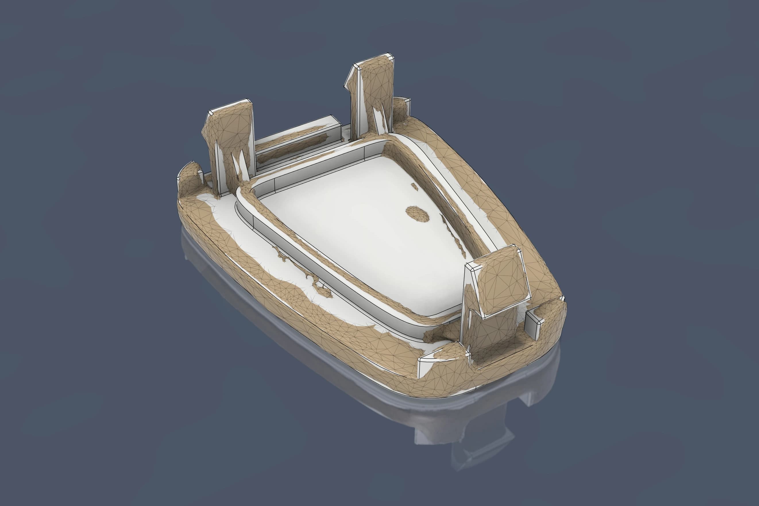 3D CAD design process showing the transition from OEM part scanning to improved digital model, demonstrating our precise design methodology in Light Mode
